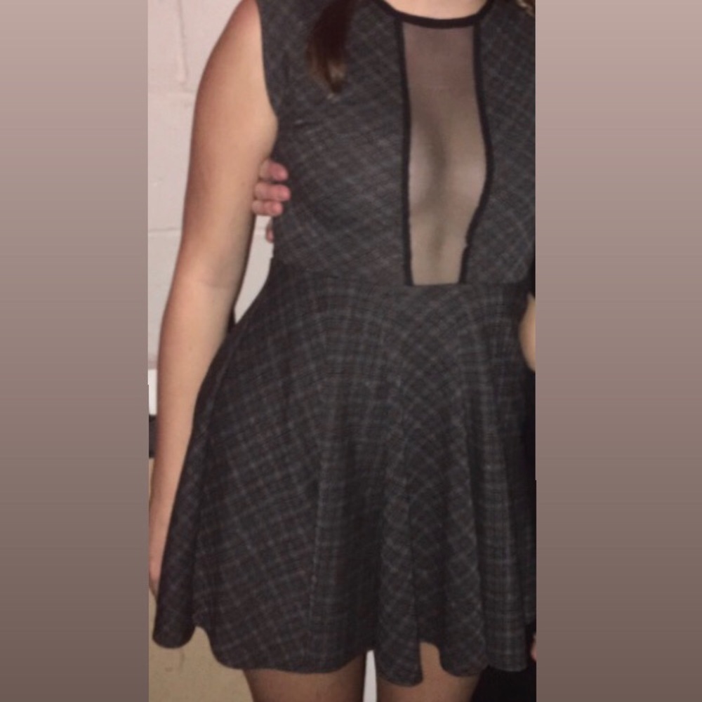 Plaid Mini Dress with Sheer Cutouts